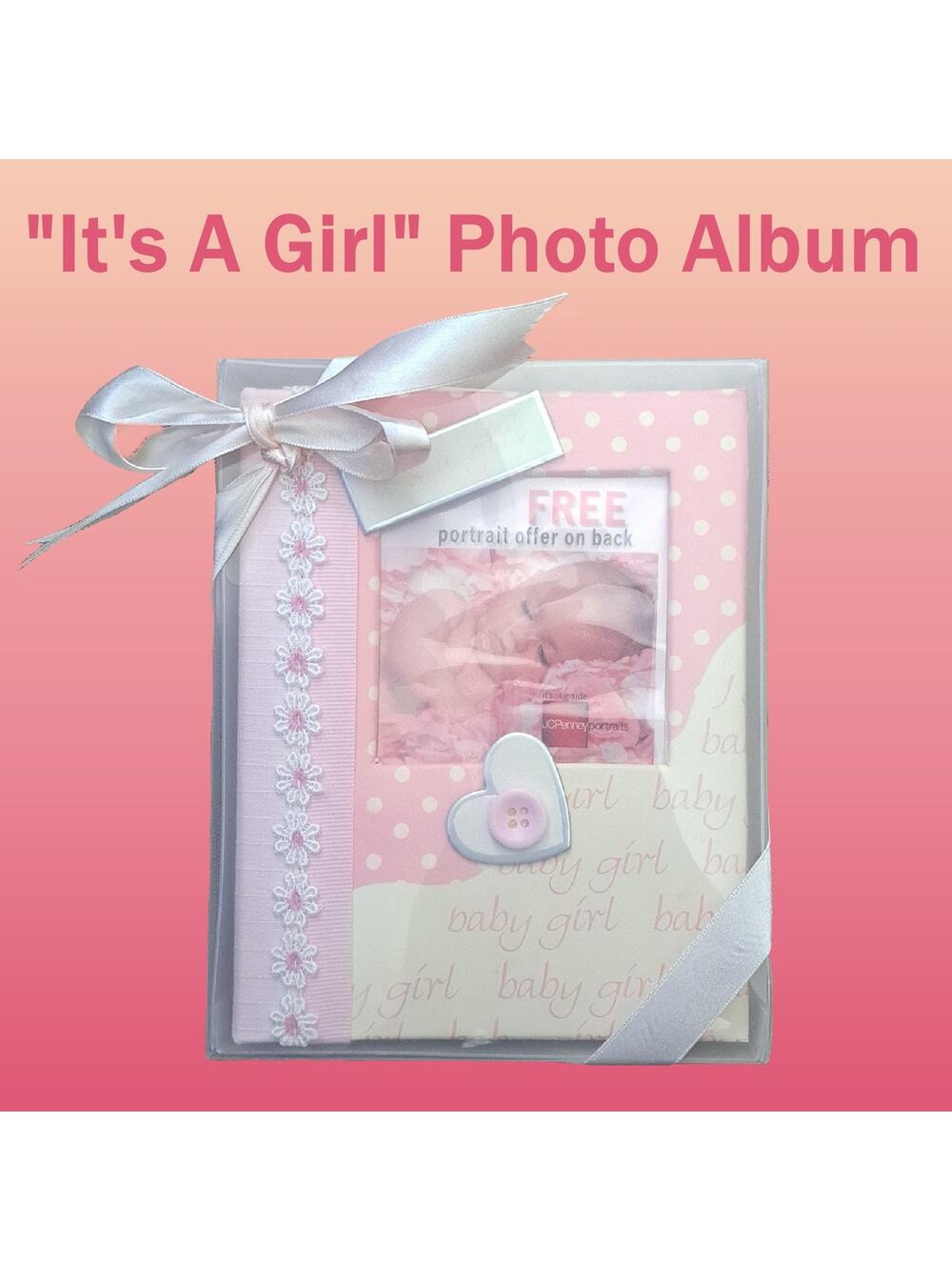 Vintage Pink "It's A Girl" Baby Photo Album Baby Shower Gift & Keepsake
